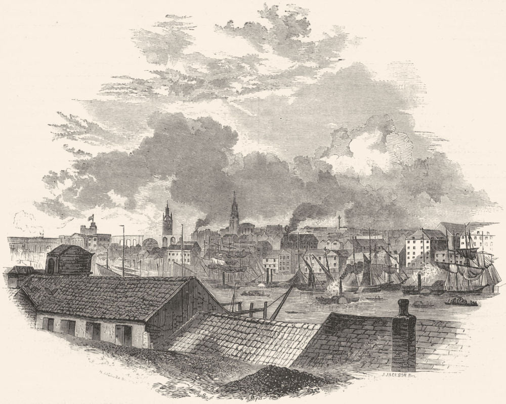 NORTHUMBERLAND. Newcastle. Newcastle, from Hilgate 1850 old antique print